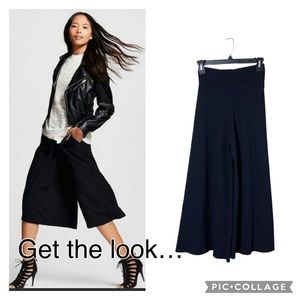 Akira Black Textured Ribbed Wide Leg Pull On Stretchy Knit Crop Pants Size Small